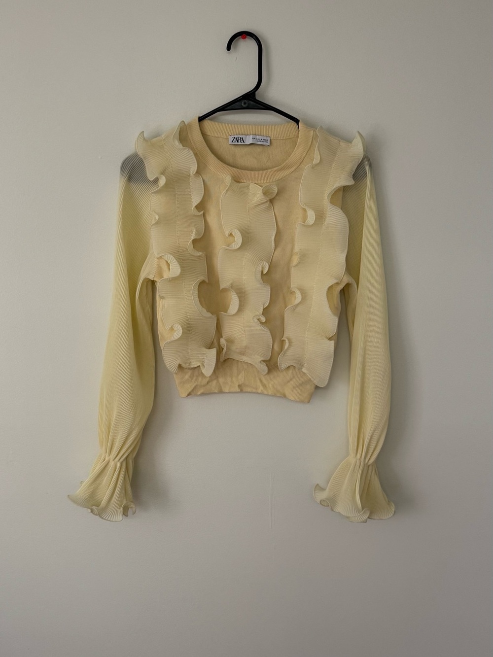 ZARA Pale Yellow Ruffle-Front Knit Top